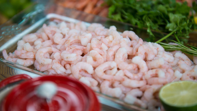 Sweet coldwater shrimp peeled, cooked and plated