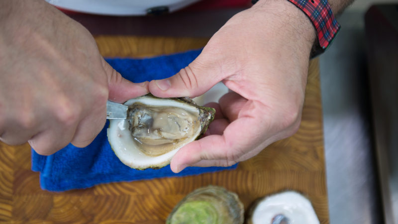 The Kilted Chef demonstrates shucking oysters