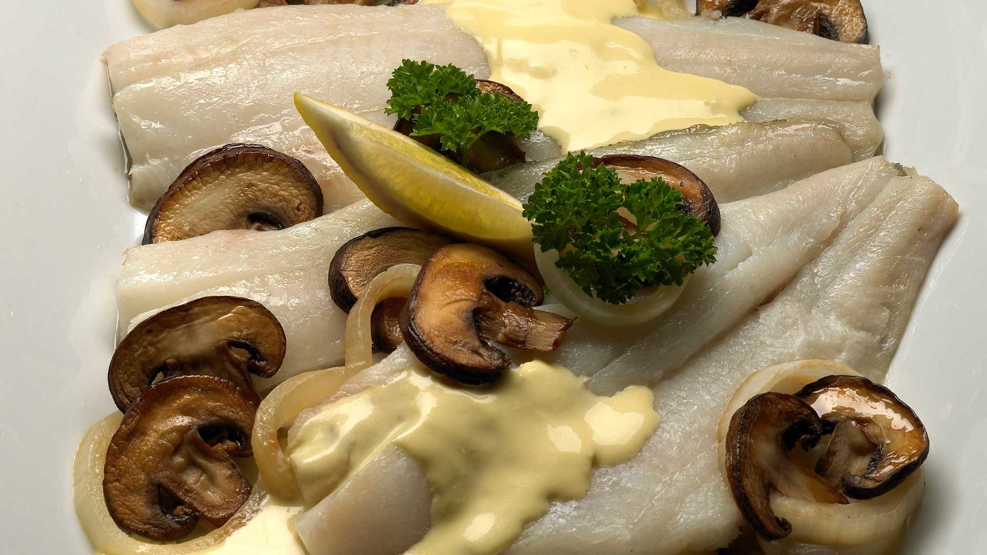 Prepared and plated baked turbot