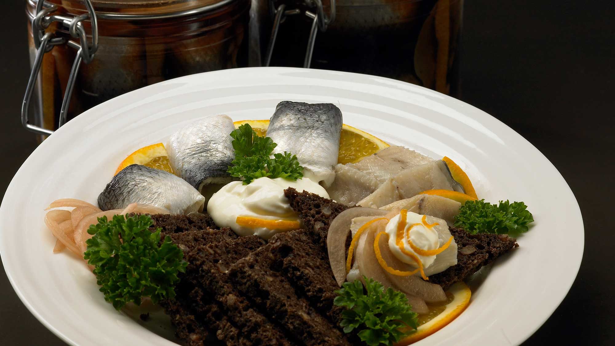 plated rollmops (herring in spiced vinegar)