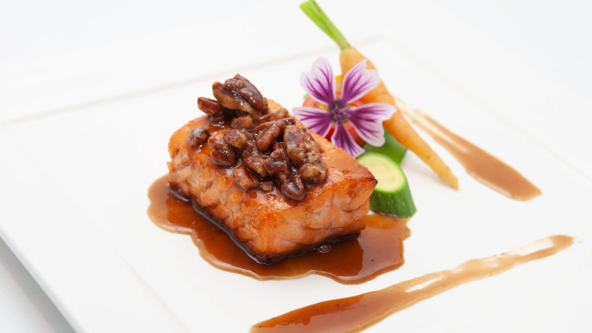 plated brown sugar pecan glazed salmon fillets