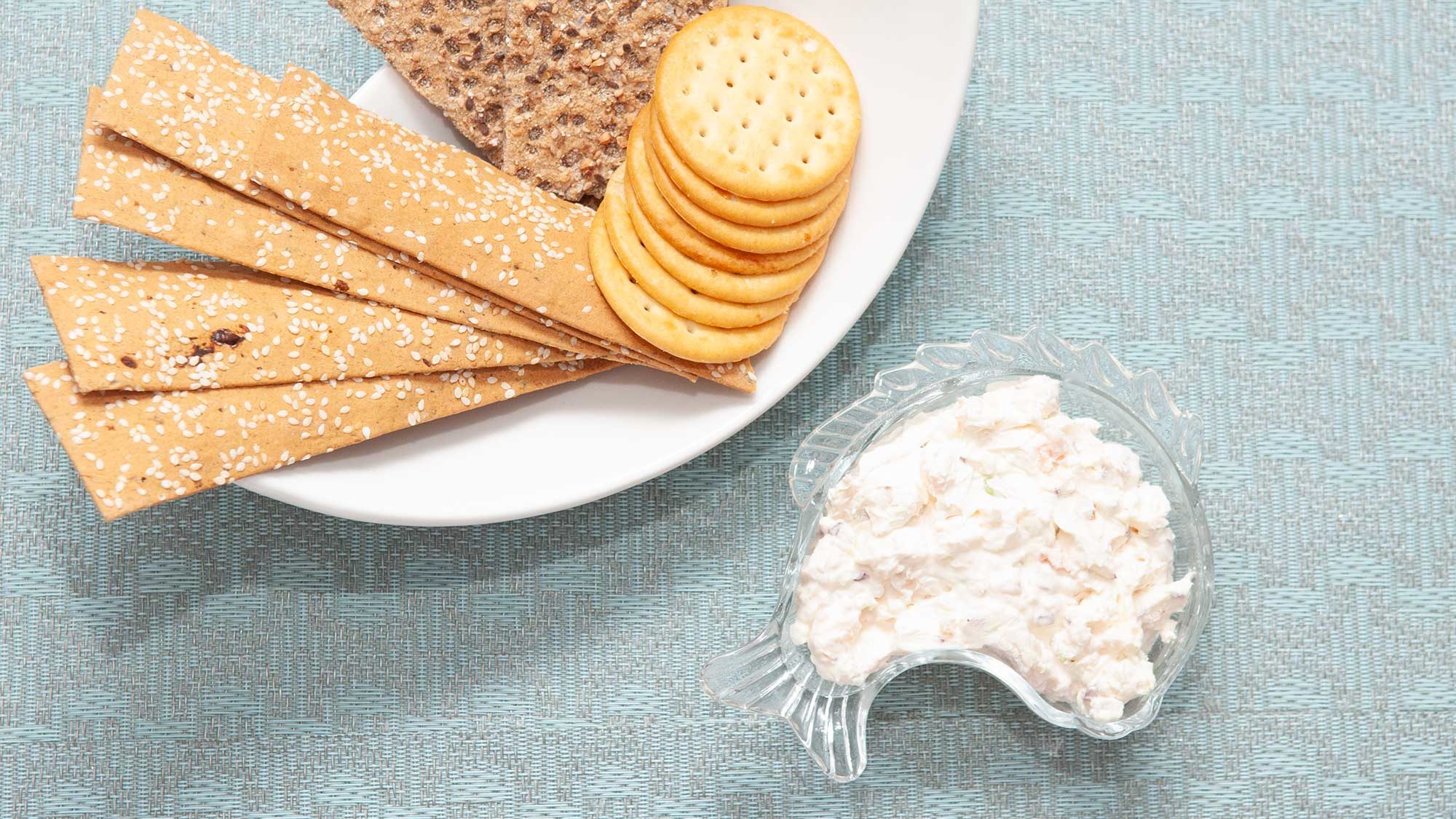 Plated coldwater shrimp and cream cheese dip