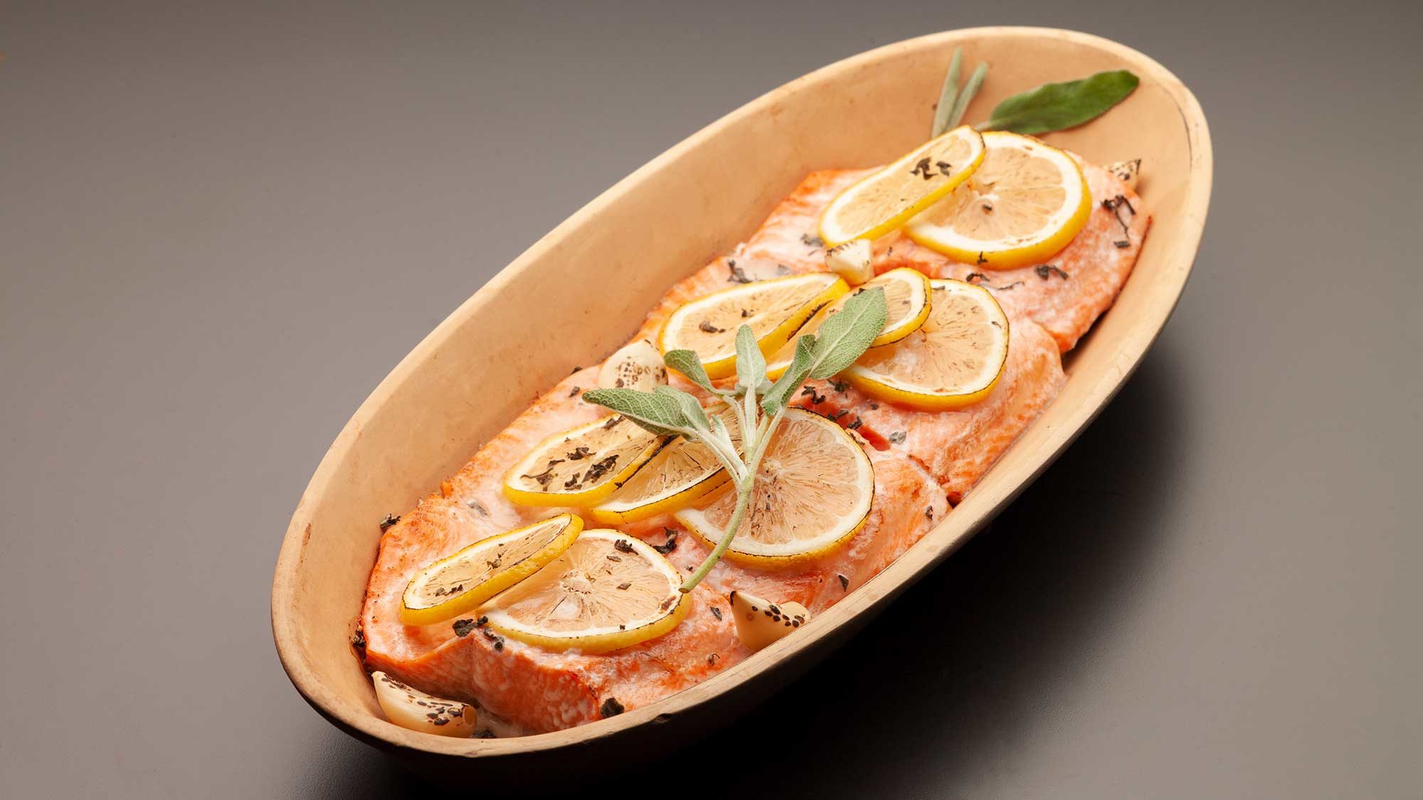 plated steelhead trout fillets with lemon sage butter