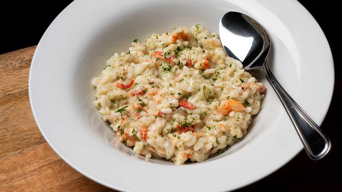 A bowl of lobster risotto